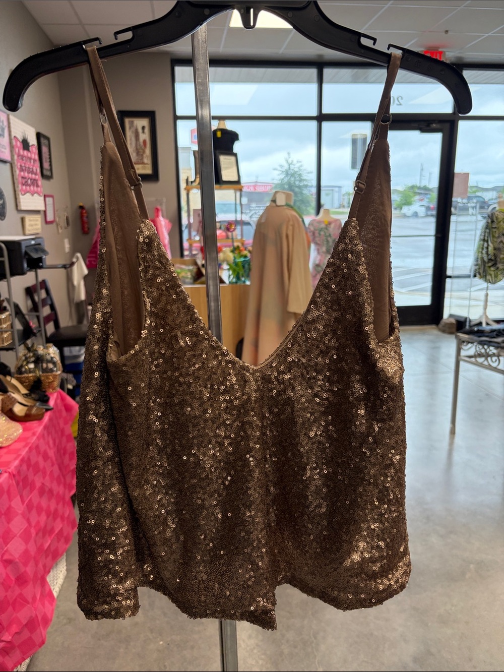 Tobi Bronze Sequin V-Neck Tank
